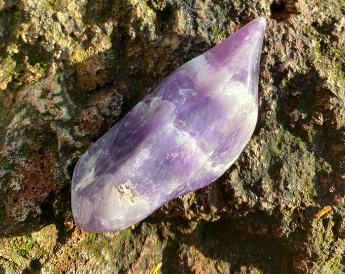 Chevron Amethyst Palm Stone, 2/3 LBS-  Polished, Free Form. Natural, Brazil, 279.00 Grams, CR11581