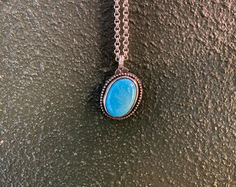 Turquoise and Silver Offset PENDANT, Hallmarked .925 Sterling Silver, Vintage, Silver Rolo Chain Included, LS11661