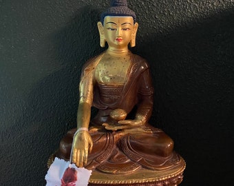 Buddha, 8-1/2” H, Vintage/Antique Copper, Gold Plated, 2.85 LBS, Nepal, BUD11705