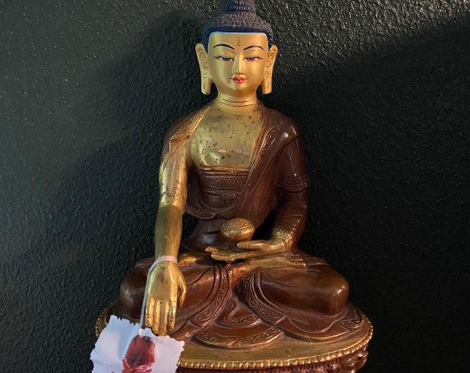 Buddha, 8-1/2” H, Vintage/Antique Copper, Gold Plated, 2.85 LBS, Nepal, BUD11705