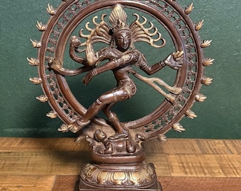 Naṭarāja, Shiva, 9 LBS+, 14" H X 11.5" W X 4" D, Fine Quality, The Cosmic Dance, Solid Oxidized Brass Finish, India, STA12700