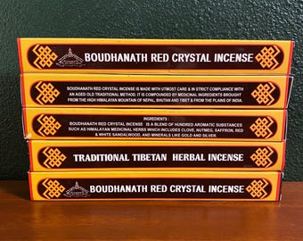 Boudhanath Red Crystal Tibetan Incense, 25 Sticks per Box Avg, 8-1/2 Inch Length