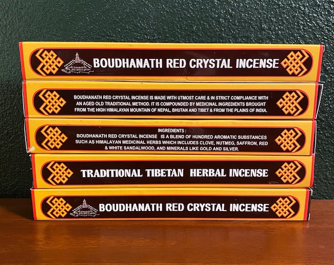 Boudhanath Red Crystal Tibetan Incense, 25 Sticks per Box Avg, 8-1/2 Inch Length