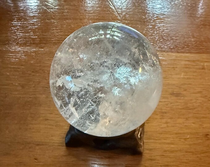 Quartz Sphere, Polished, 3/4 LB- Scrying Sphere, Silver Veiling, Rainbows, 62 mm, 321.30 Grams, Brazil, CR12532