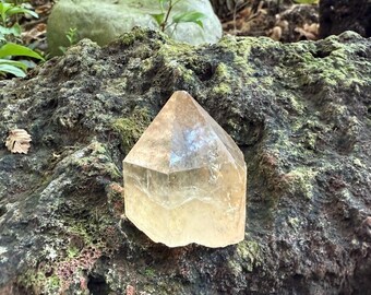 Kundalini Smokey Citrine, Raw Point, Isis Faced, Golden Veils, Rainbow Infractions, Etched, Keyed, Africa, 77.50 Grams, CR12654