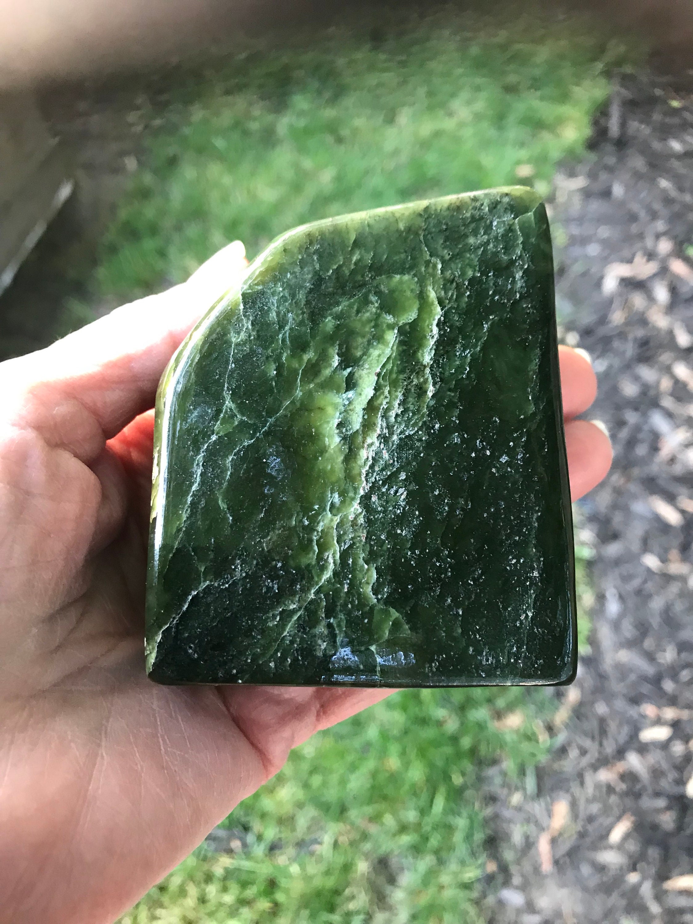 1 LB JADE, Nephrite Standing Stone, Deep Green Polished Stone, 437.7