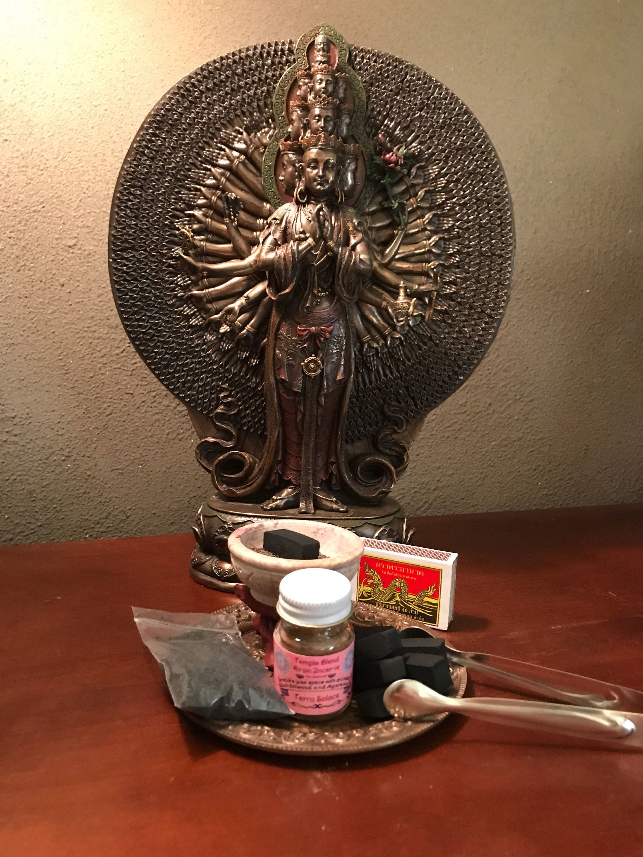 Mini Stone Bowl Incense Burner Kit, Handcrafted Resin Blend Incense