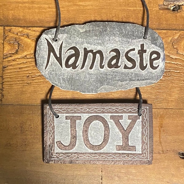 Namaste & Joy Handcrafted Hanging Slate Stone Wall Plaques , Rustic, Nepal, Please Choose