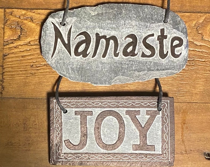 Namaste & Joy Handcrafted Hanging Slate Stone Wall Plaques , Rustic, Nepal, Please Choose