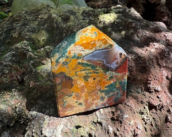 Bloodstone, 1/3-1/2 LB Wide Orbicular Standing Tower, Polished, Intense Energies, Deep-Rich Color, India, 196.80 Grams, CR12642