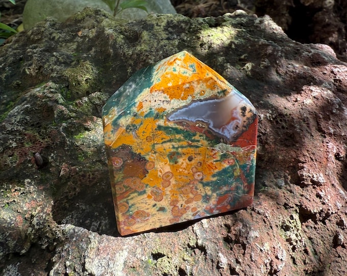 Bloodstone, 1/3-1/2 LB Wide Orbicular Standing Tower, Polished, Intense Energies, Deep-Rich Color, India, 196.80 Grams, CR12642
