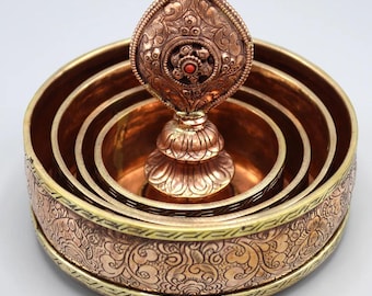 Copper Tibetan Buddhist Offering Mandala Set 4"