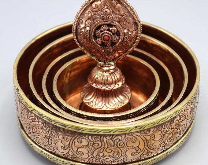 Copper Tibetan Buddhist Offering Mandala Set 4"