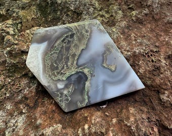 Green Moss Agate, Freeform Polished Slab, India, 81.20 Grams, CR12693
