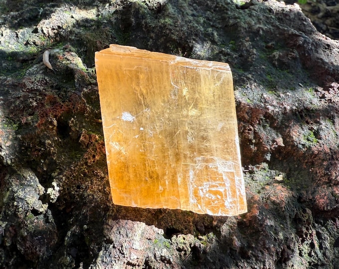 Amber Calcite, 1/2 LB Polished Golden Calcite, Cleavage, Infractions, 224.30 Grams, China, CR12596