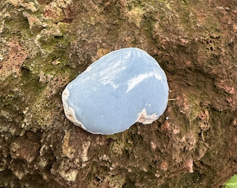 Angelite Palm Stone, Blue Anhydrite, Polished on Top and Bottom, 104.40 Grams, Peru, CR12791
