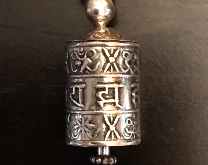 Prayer Wheel Pendant, Sterling Silver, Chain Included, Nepal, 43.00 mm, LS4551