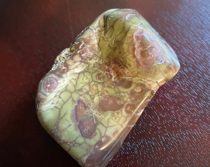 Spiderweb Jasper Palm Stone, Green, Semi-Polished, 111.20 Grams, Oregon, CR10839