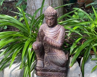 Resting Buddha, 15 LBS Hand Cast Volcanic Stone, 12.5" Tall, Indonesia, Heavy, STA33929