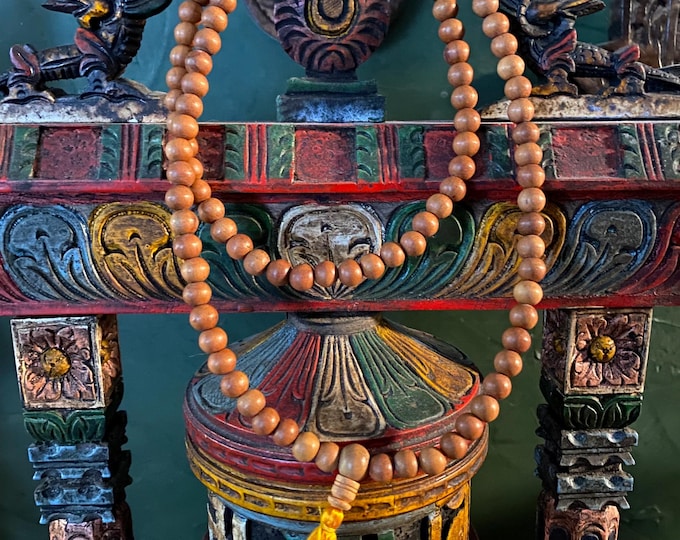 Tibetan 108 Bead Genuine Sandalwood Prayer Mala, Japa Mala, Hand Carved 9 mm Beads, Nepal