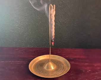 Brass Rope Incense Burner, Hand Hammered Brass, Nepal, Package of Rope Incense Included. 4-1/4” Dia