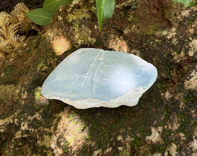 Angelite Palm Stone, 1/4 LB+ Blue Anhydrite, Polished on Top and Bottom, 121.90 Grams, Peru, CR12605