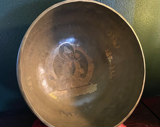 12" XL Buddhist Singing Bowl, VINTAGE,  Handmade, Complete Kit with Two New Suede Covered Wooden Mallets and New Cushion, RIT200