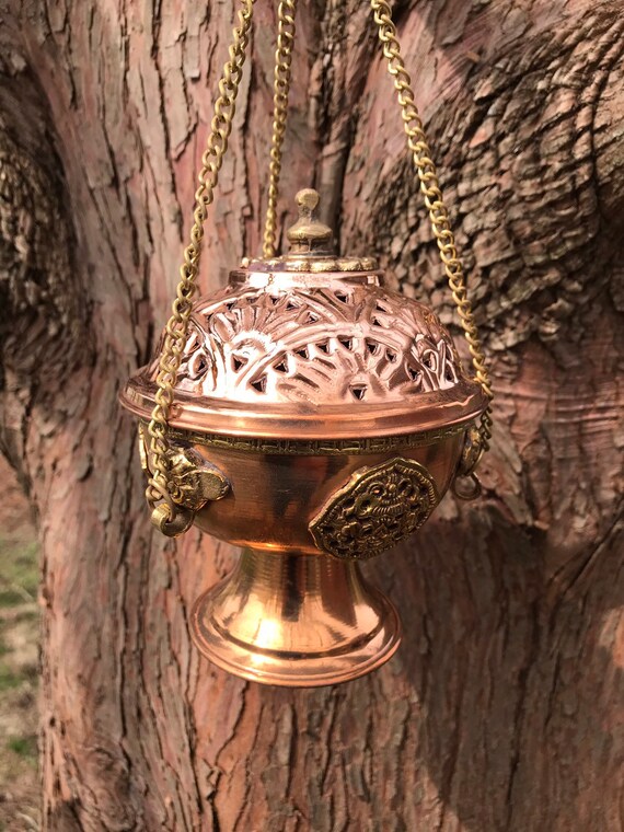 Tibetan Hanging Incense Burner, Copper, Antique Style, BURNER ONLY