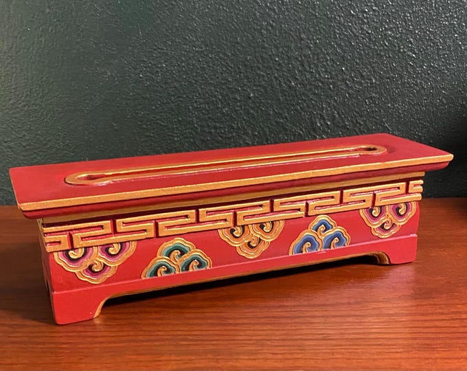 Traditional Tibetan Wooden Incense Burner Box for Tibetan Incense, Handcrafted, Carved, and Painted, Nepal,