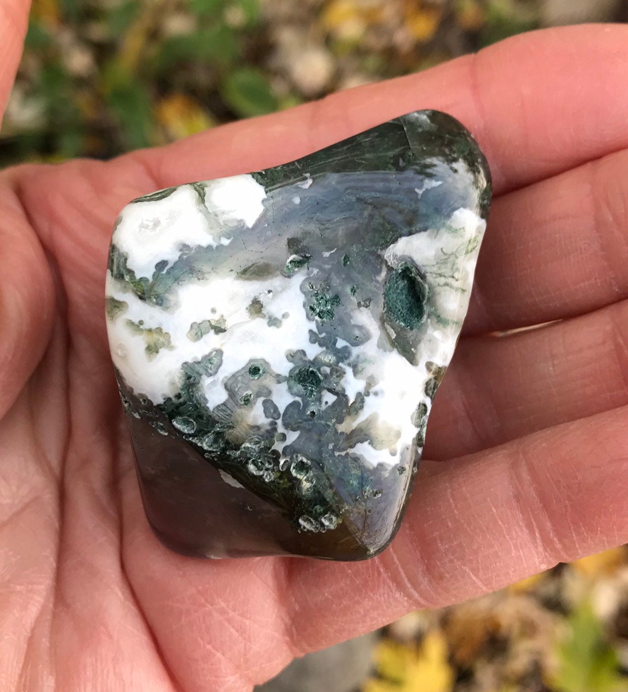 Moss Agate, Red & Green Palm Stone, India, 75.2 Grams, CR4563