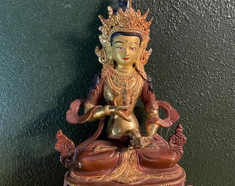 Vajrasattva, 3.16 LBS, Gold Plated, Handcrafted & Painted, 9.25” Height X 6.25” Width X 4” Depth