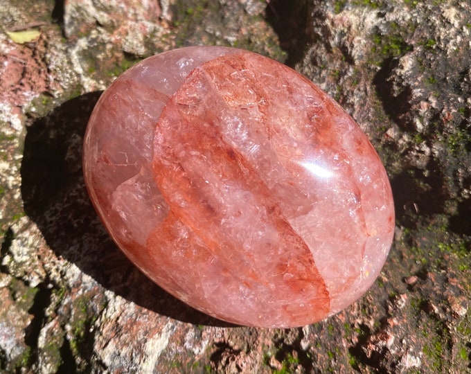 Hematoid Quartz Palm Stone, 1/3 LB+ Red, Polished, Oval, Madagascar, 160.20 Grams, CR11635