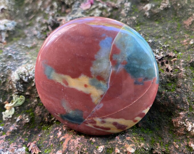 Bloodstone, Polished Round Palm Stone, India, 73.80 Grams, CR11639