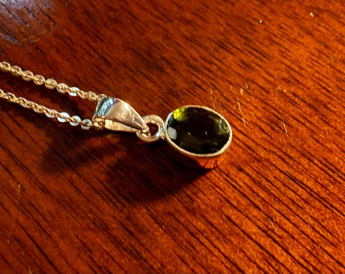 Moldavite Faceted Clear Stone Pendant, .925 Sterling Silver, 20" Chain Included, LS12625