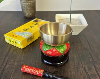 Japanese Orin Bell Kit With Cushion, Stand, and Stick, Meditation, Yoga, Lasting Resonance, 3" Diameter Striking Bell