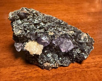 Sphalerite With Violet Fluorite & Calcite Symbiote Cluster, 517.50 Grams, Illinois, CR12809