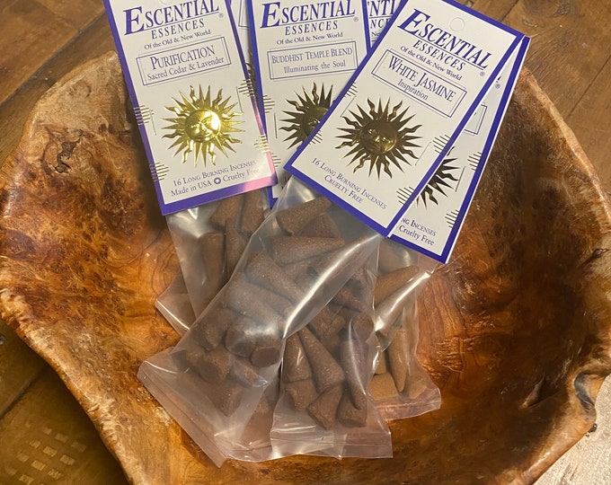 Escential Essences, Premium CONE Incense,  New Scents Added, Choose Your Scent, 1" Cones, 16 per package