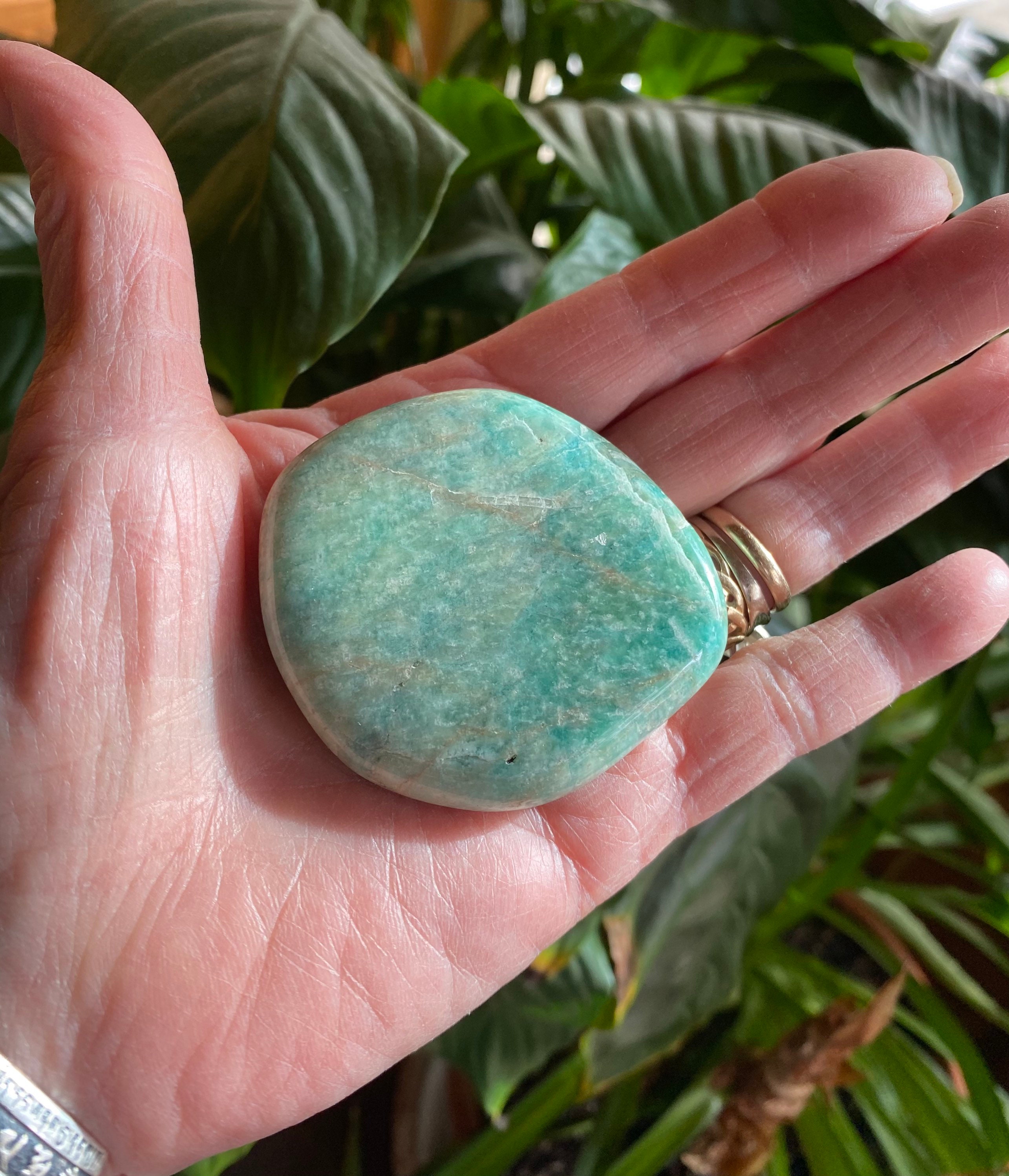 Amazonite, Polished Palm Stone, Natural, Soothing Energies, 67.20 Grams ...