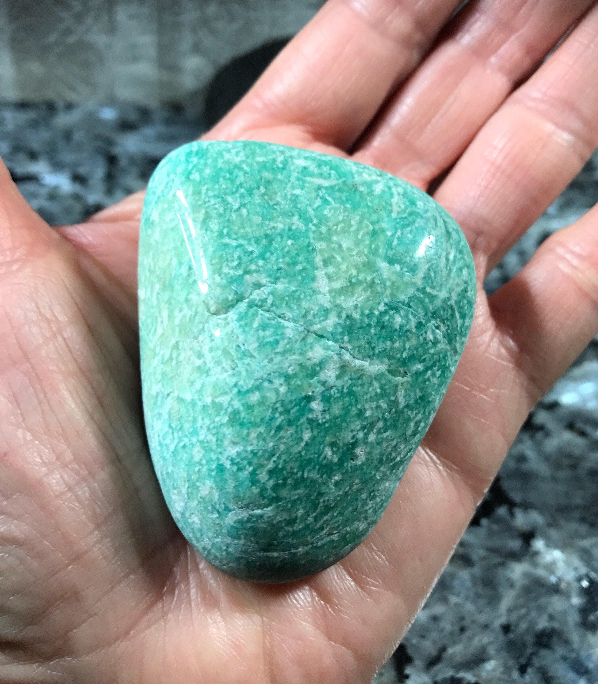 Amazonite, Polished Palm Stone, Natural, 107.8 grams, CR2902