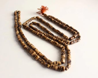 Tibetan 108 Skull Bead Munda Mala, Hand Carved 9X7 mm Brown Buffalo Bone Beads, Nepal