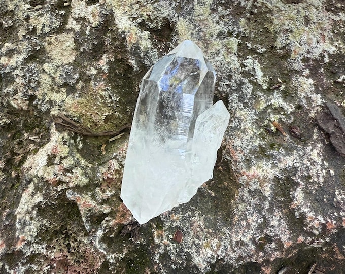 Dolphin Raw and Clear Quartz Crystal, Silver Veils, Rainbow Points, Base Key, Mine Fresh, Arkansas, 74.80 Grams, CR12526