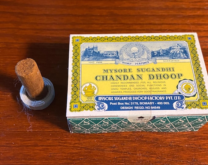Dhoop Incense, Choose From Mysore Sugandhi Dhoop, Chamundeshwari Loban, OR Anand Agarbatthi Saffron Sandal, Thick Dhoop Sticks with Holder
