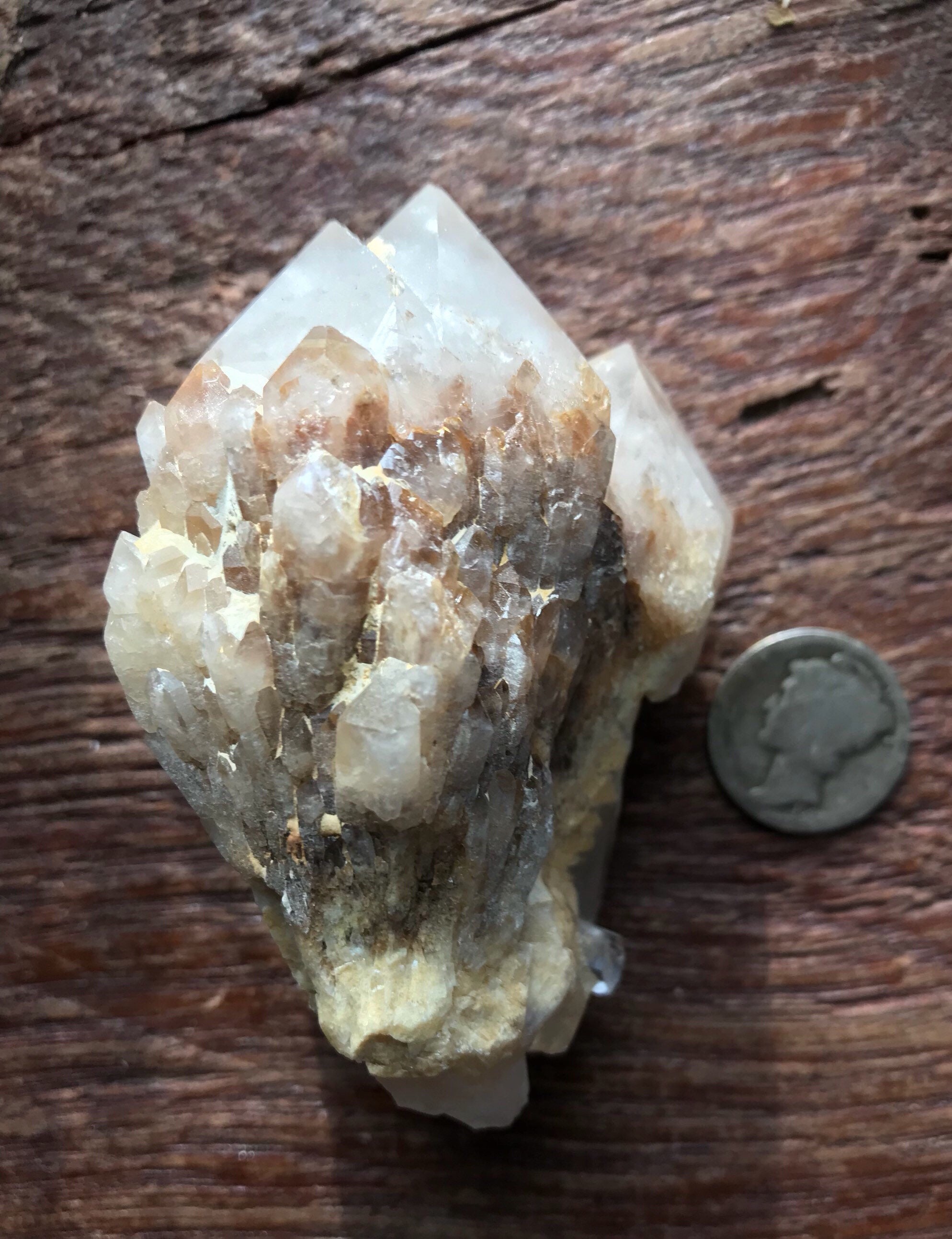 Candle Quartz, Raw Elestial, Madagascar, Mine Fresh, Hematite Included