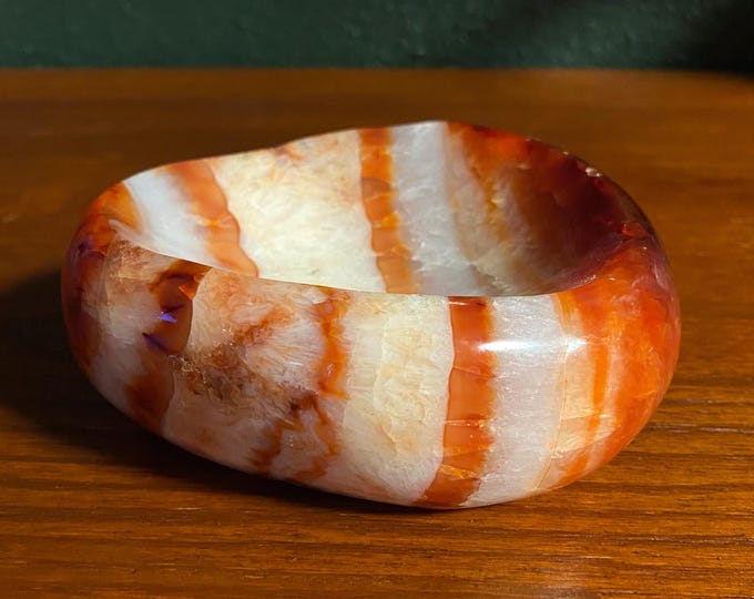 Carnelian, 1-3/4 LBS+ Carved Stone, Shallow Dish, Polished, Brazil, 805.80 Grams, 28.42 OZ, CR12297
