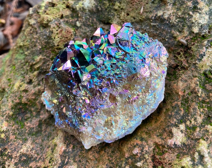 1/3-1/2 LB Flame/Rainbow Aura Quartz Cluster, Bridge Crystals, China, 121.70 Grams, CR11555