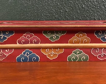 Sky Cloud Tibetan Wooden Incense Burner Box for Tibetan Incense, Handcrafted, Carved, and Painted, Nepal, 12-3/4" L, 1-1/4 LBS