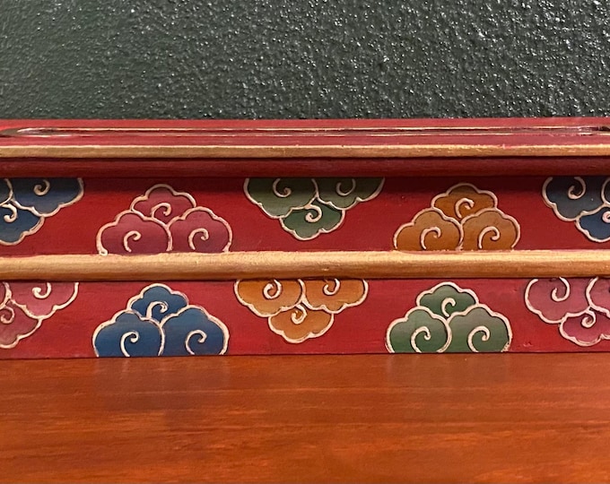 Sky Cloud Tibetan Wooden Incense Burner Box for Tibetan Incense, Handcrafted, Carved, and Painted, Nepal, 12-3/4" L, 1-1/4 LBS