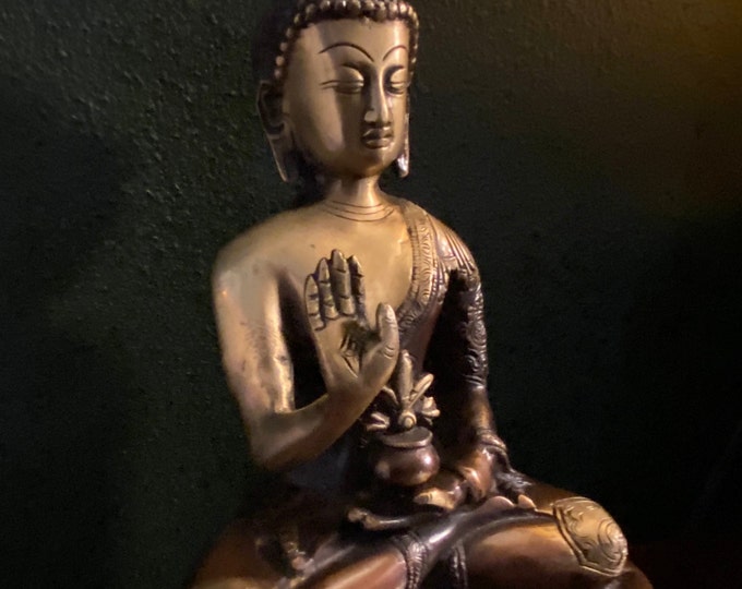 Medicine Buddha, 10" H,  Vintage Brass Bhaisajyaguru, 7-1/2 LBS+  BUD11030
