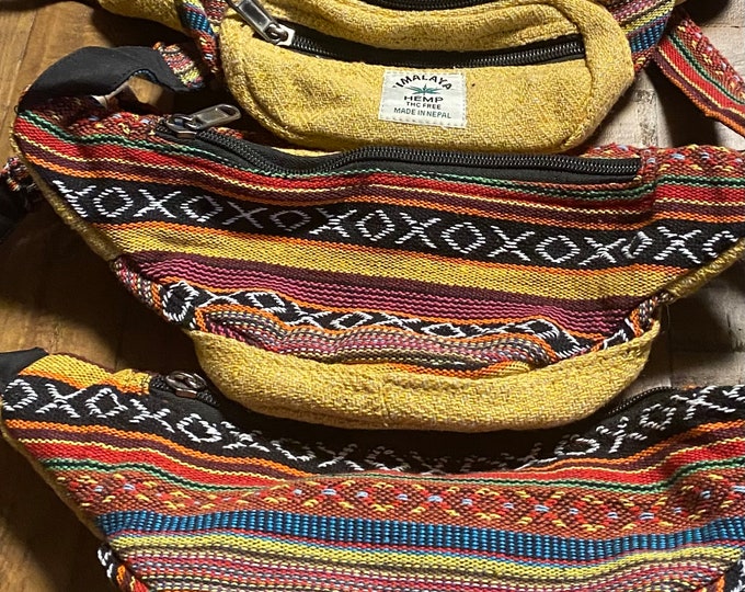 Hemp Bag, Waist Pouch, Fanny Pack, 44” Adjustable Strap, Nepal