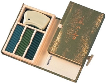 Mori no Koh, Scents of the Forest Gift Set, Premium Japanese Incense, 60 Short Sticks in Wood Box with Ceramic Holder, 2.25” Stick Length